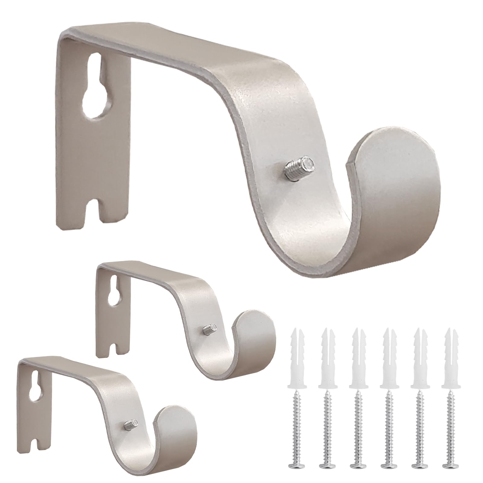 Kowibcl Bracket, 3 Pcs Holders For 1 Inch Rod, Hooks For Wall, Curtain Rod Brackets For Living Room Bedroom Curtain Rods, Silver