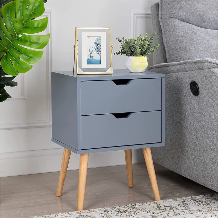 Drawers Nightstand, Small Dresser Chest Sturdy Side End Table with 2 Drawers and Table for Bedroom, Living Room, Office-Grey (Wood)-image-32
