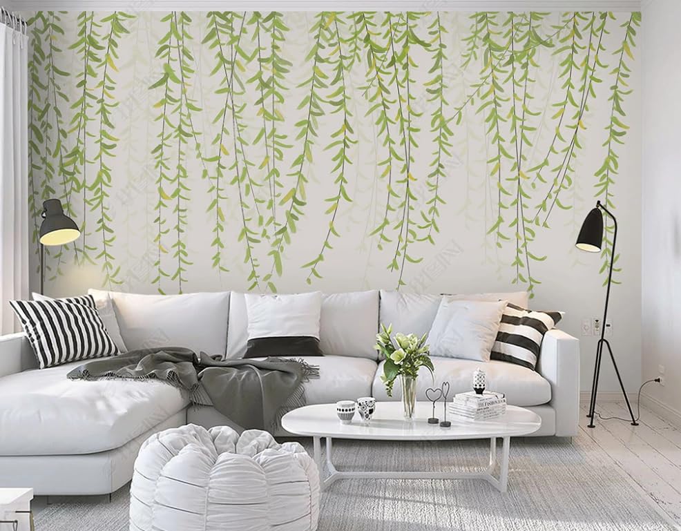 Papier peint intissé lavable feuilles fait main grand format pour mur de salon