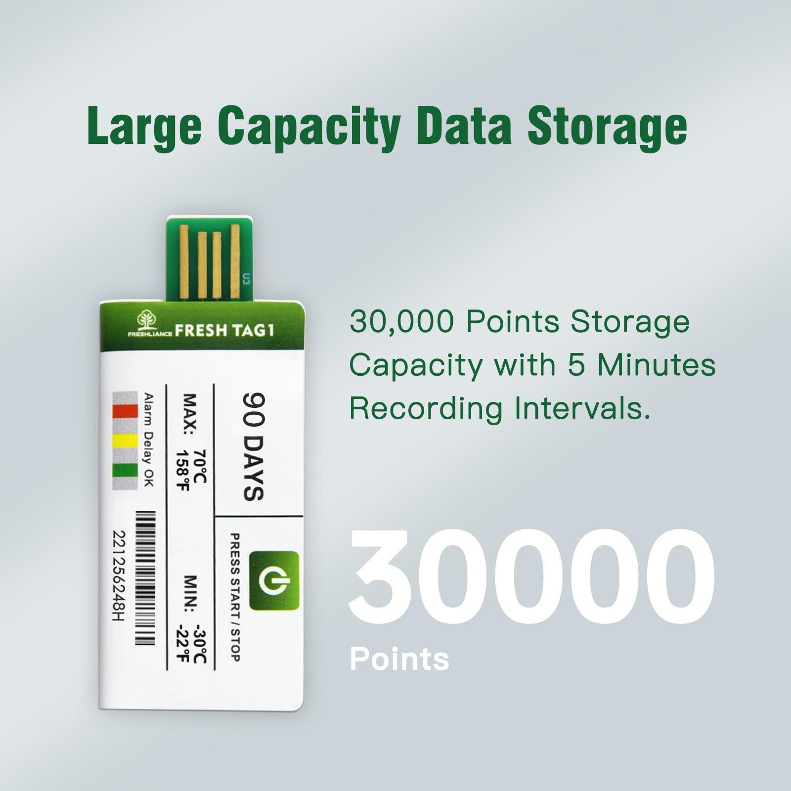Freshliance USB Registrador de datos de temperatura 129600 puntos Cubierta de alta precisión 180 días 10 paquetes de una sola cadena fría de viaje etiqueta fresca 1