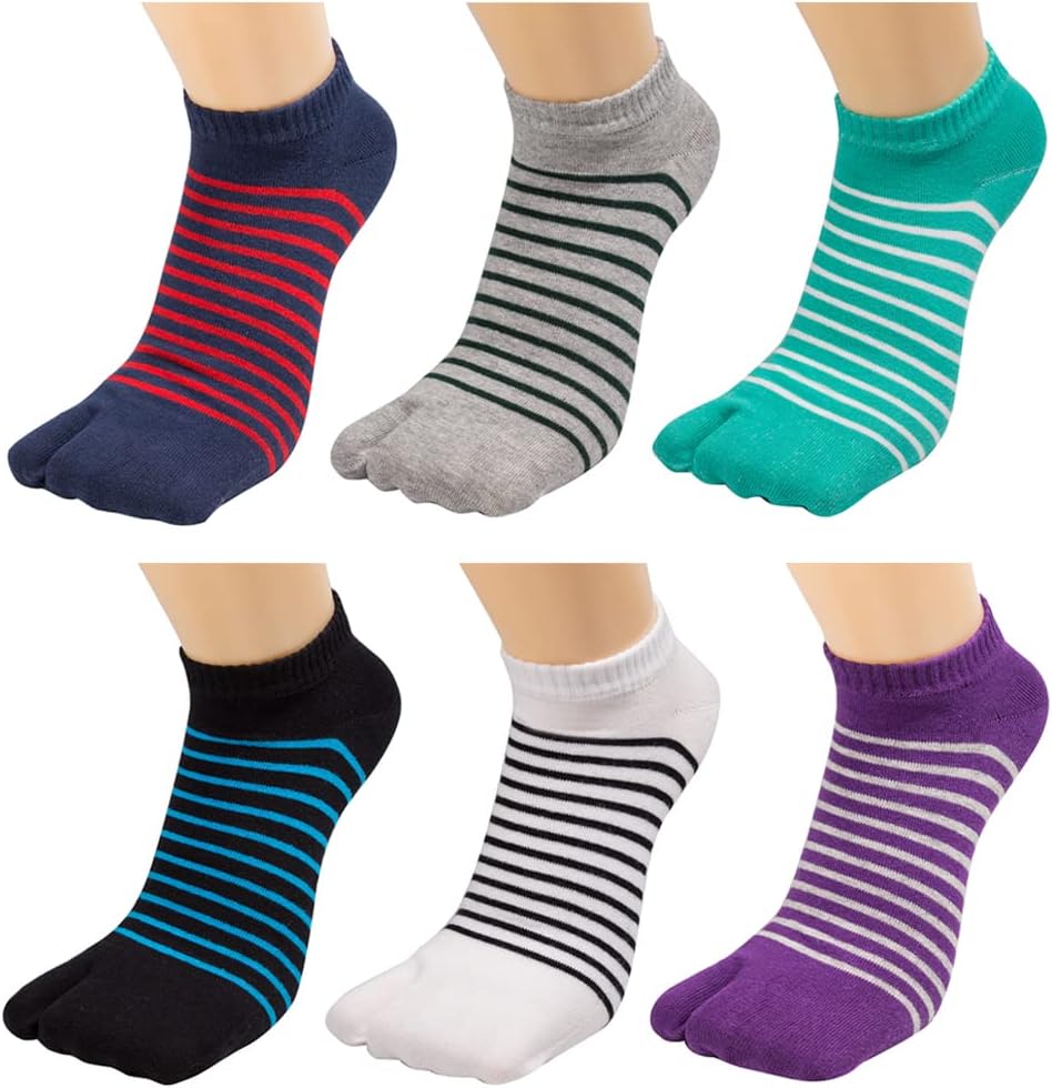 Men's Tabi Flip Flop Socks Athletic Cotton Crew Two Toe 5/6 Pack