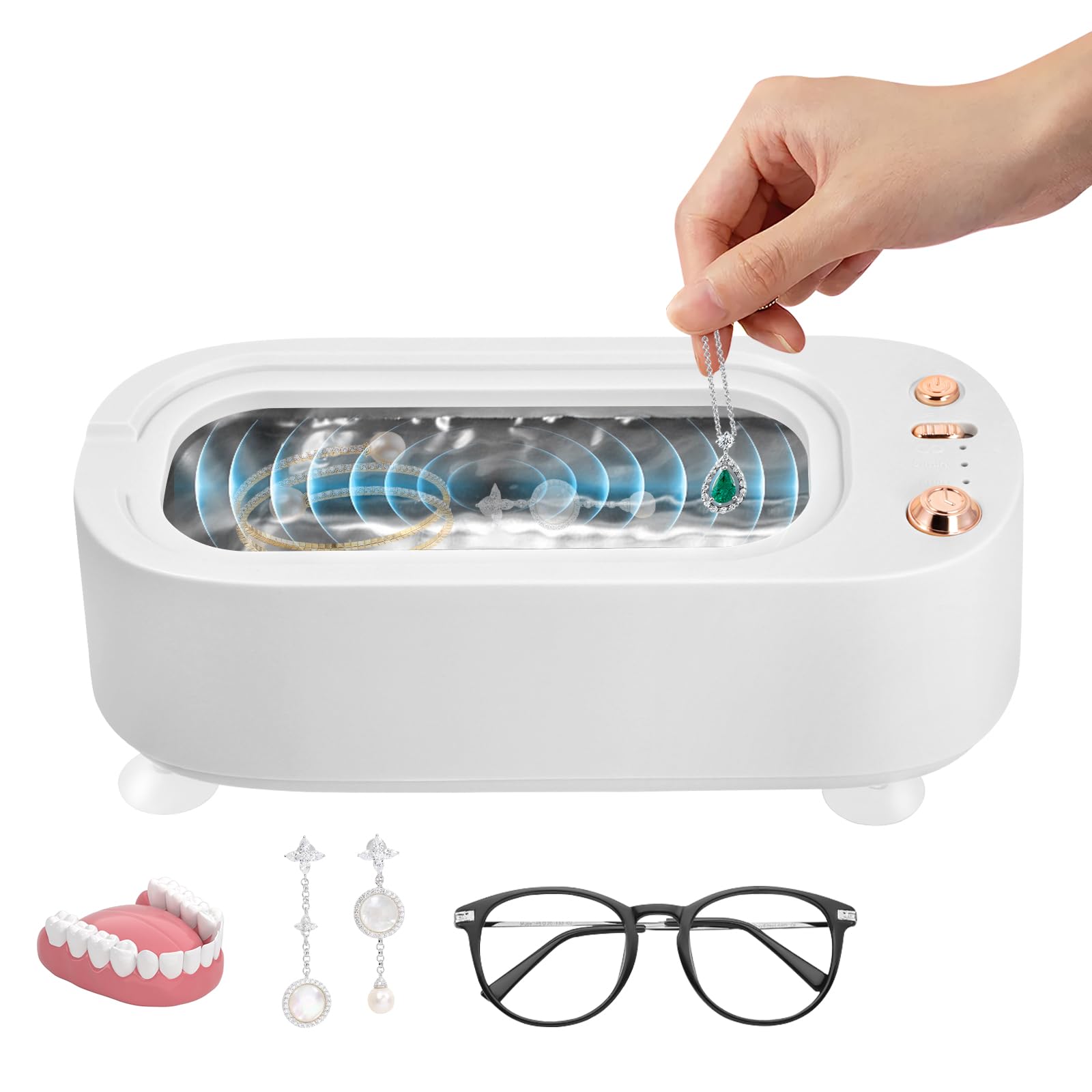 LIFEJXWEN Limpiador ultrasónico de 350 ml, 45000 Hz, limpiador ultrasónico para gafas, con 3 funciones de tiempo y 2 intensidades de vibración, limpiador ultrasónico automático para gafas, joyas,