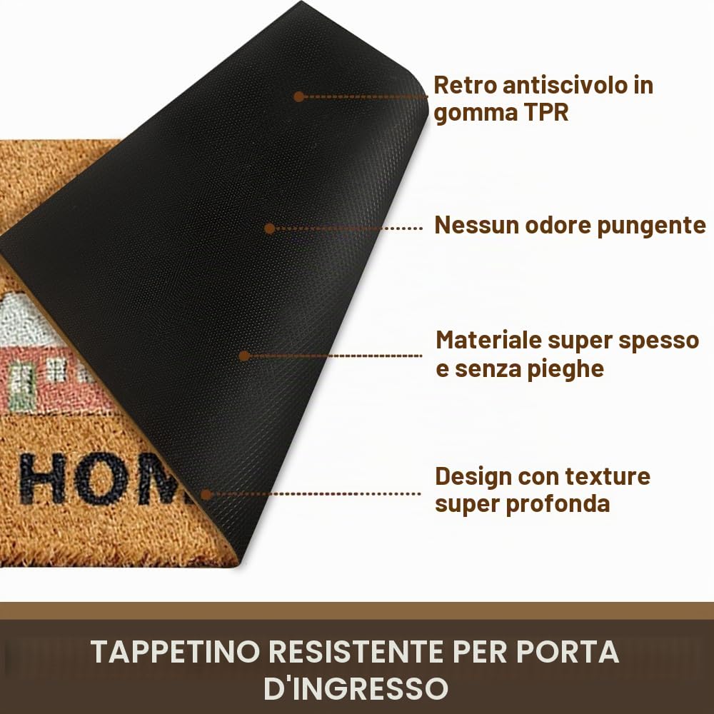 Qingbei Rina Zerbino per Porta Esterna, 60x90cm Zerbino per Porta d'Ingresso in Fibra di Cocco Resistente Esterno con Retro Antiscivolo, Grandi Zerbini per Porta Esterna - Home Sweet Home