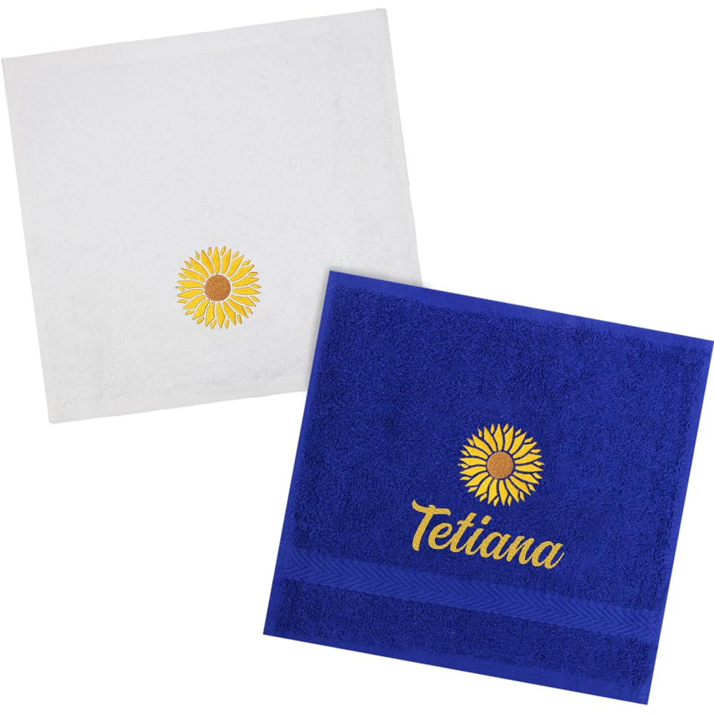 Teddyt's Blue & White Personalised White And Blue Sunflower Embroidered Face Cloth Flannel Gift Set