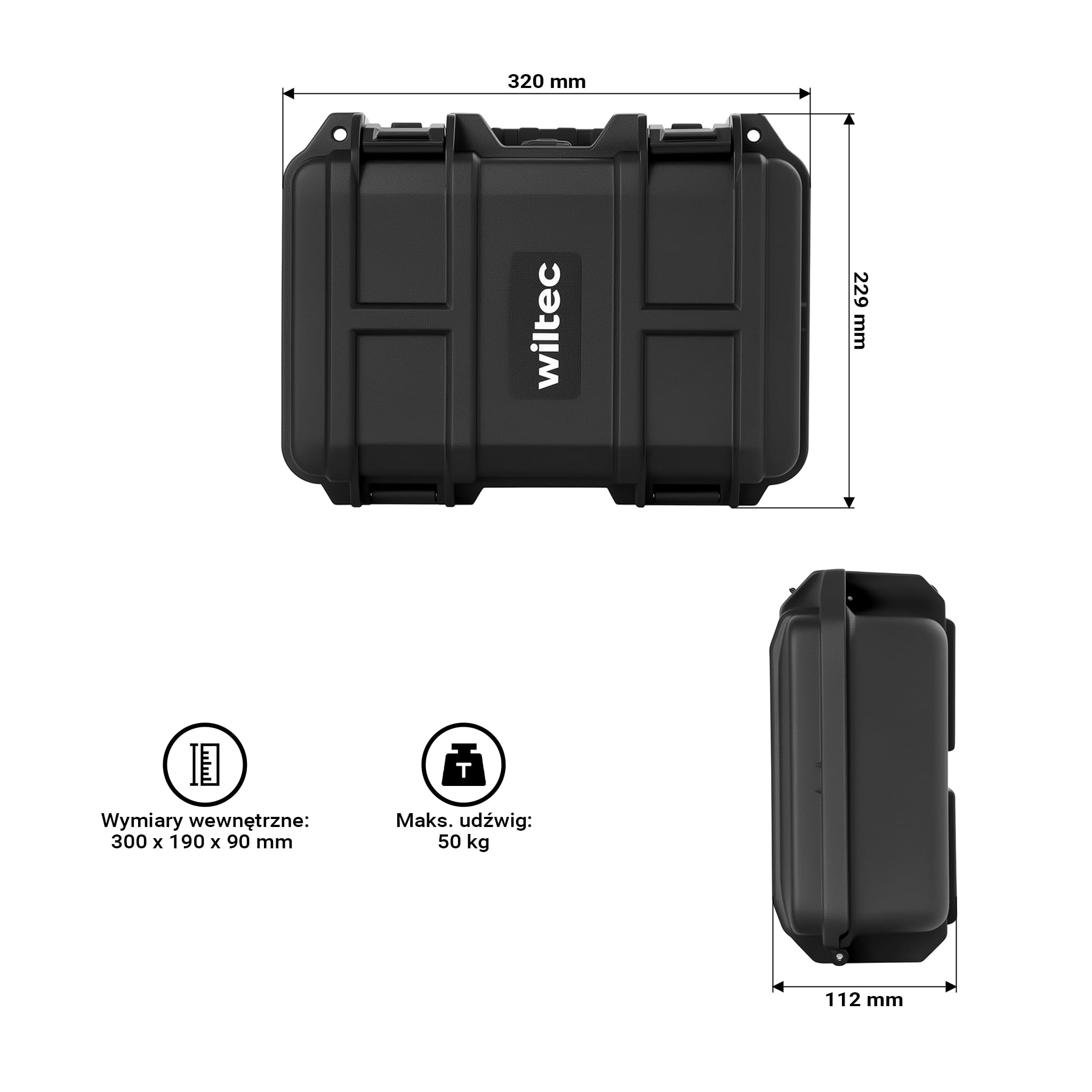 Wiltec Walizka uniwersalna 32 x 22,9 x 11,2 cm z pianką, wodoodporny kufer z PP i włókna szklanego z systemem na przegródki