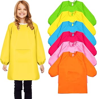 Geyoga Kids Art Smock Painting Waterproof Toddler Artist Full Cover Long Sleeve Apron with Pocket for School Class, Age 3-8