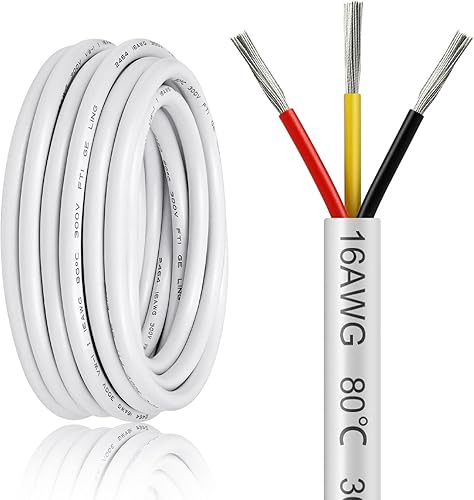 Vista 51 de Cable de calibre 18 de 50 pies, 3 conductores, cable eléctrico de 18 AWG, cable de cobre estañado trenzado sin oxígeno 18/3, cable de bajo voltaje