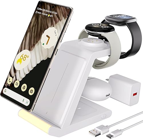Soporte de cargador inalámbrico para Fitbit Versa 4Versa 3Sense 2Sense y Pixel Watch 2, 3 en 1, estación de carga para iPhone, teléfonos Galaxy,