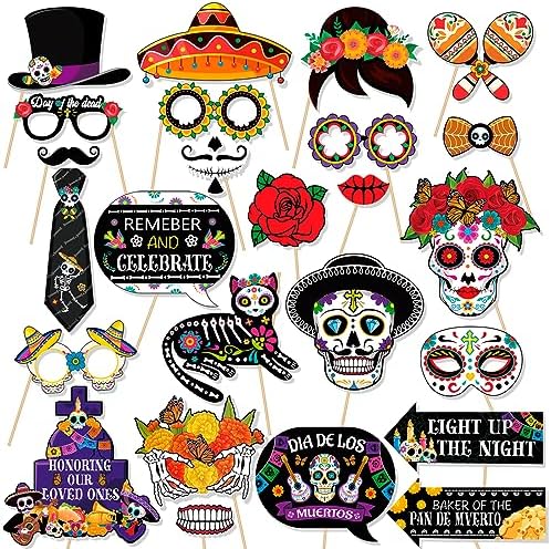 Amazon.com: 20Pcs Halloween Photo Booth Props Day of The Dead ...