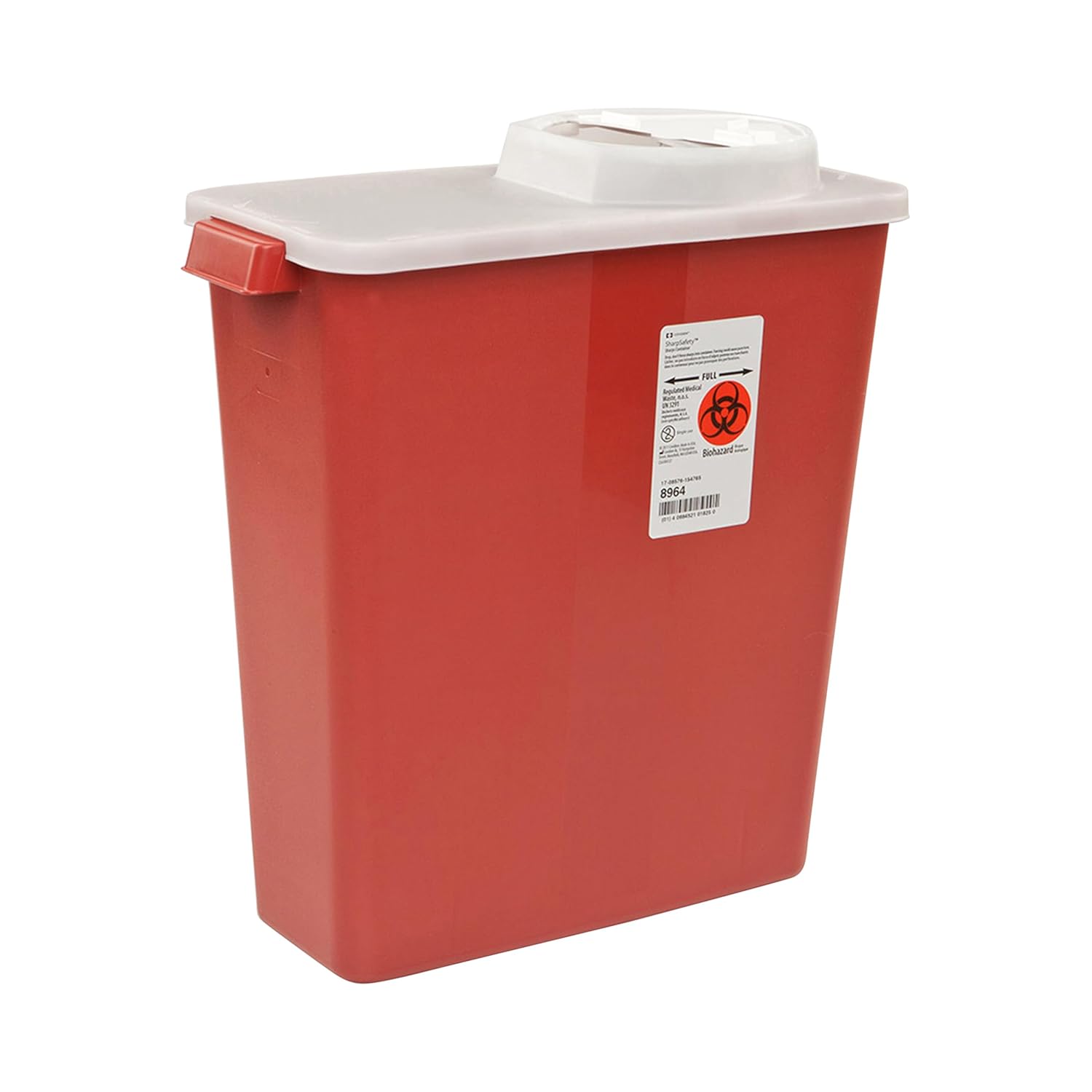 Cardinal Health™ Monoject™ Biohazardous Sharps Container, Rotor/Hinged Lid, Transparent Red, 3 Gallon, Case of 10