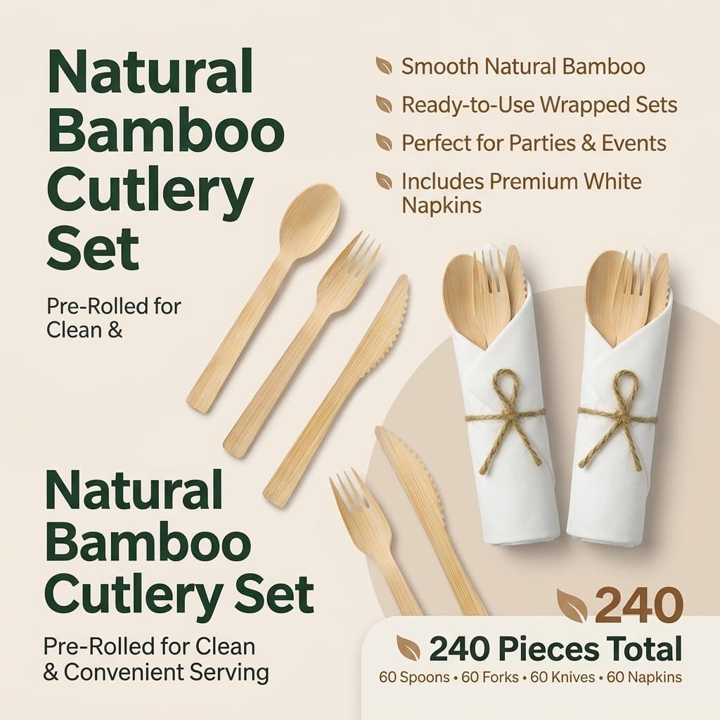 Pre Rolled Wooden Cutlery Set