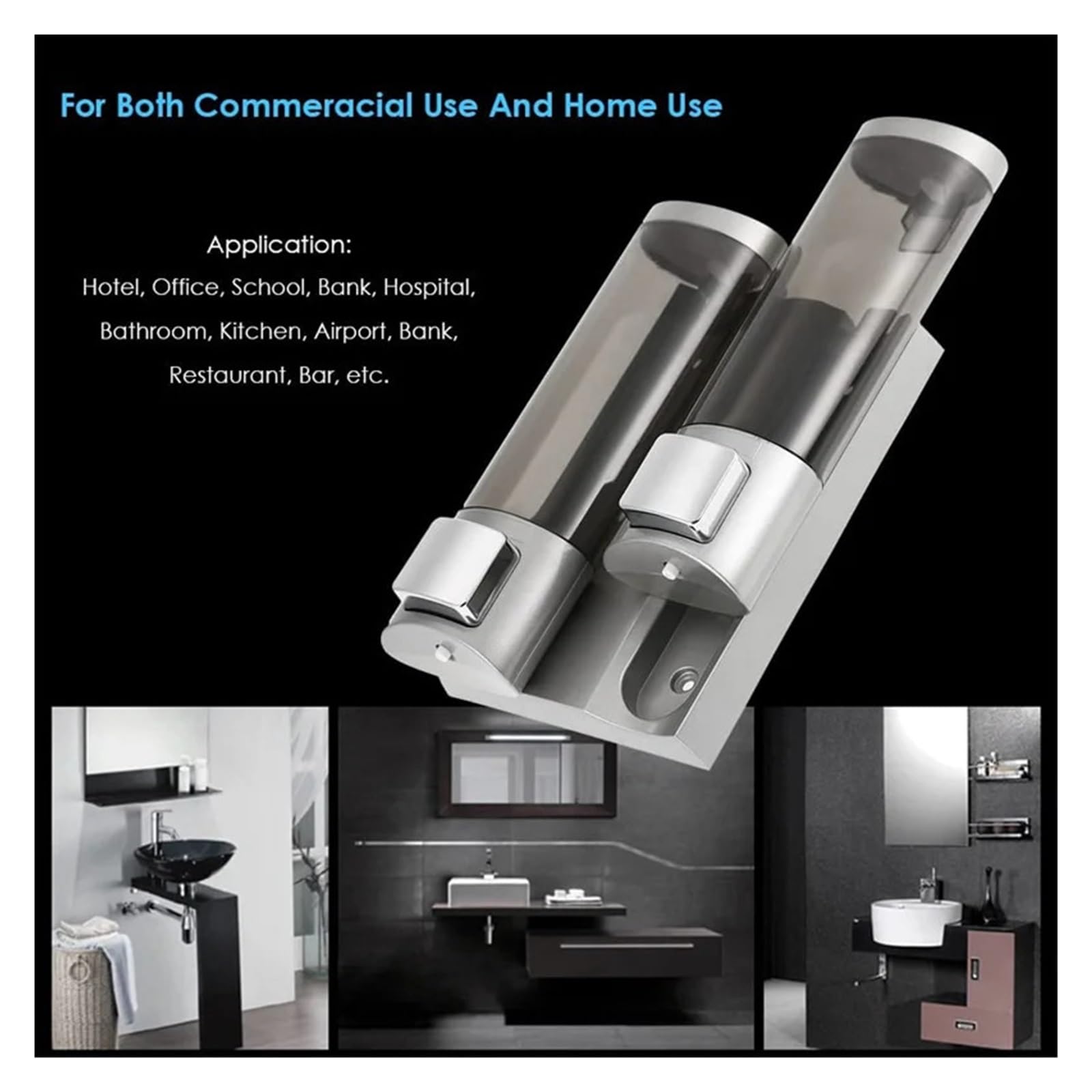 Dispensador de jabón de pared para baño, 300 ml, dispensador de champú de ducha de triple cabezal, instalación sin taladro, accesorios de baño plateados