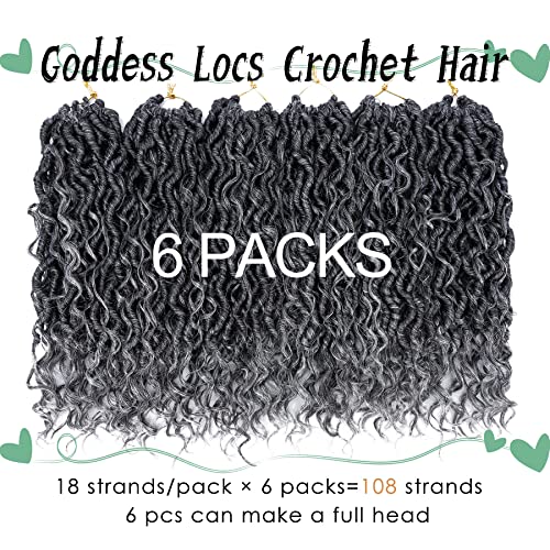Liyate Goddess Locs Crochet Hair 12 Inch 6 Packs Faux Locs Gray Crochet Hair For Black Women Pre Looped Soft River Locs Crochet Braids With Curly Hair Boho Locs Hair Extensions(T1B/Gray) #TOP4