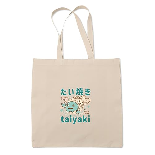 Taiyaki Food Monster Gift for Sweet Food Lovers Cool Design Natural White Multicolor Canvas Tote Bag