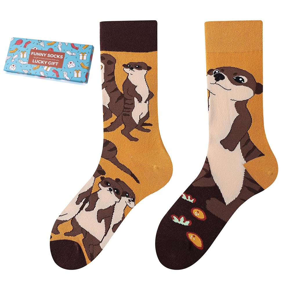 NxnChc Lustige Socken Für Damen Und Herren Unisex Viele Motive Tier Essen Obst Sport Kunst Aus Baumwolle Geschenk Asymmetrische Muster Links Und Rechts