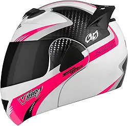 CAPACETE ESCAMOTEÁVEL PRO TORK V-PRO JET 2 CARBON BRANCO - ROSA TAM. 62 VIS. FUMÊ