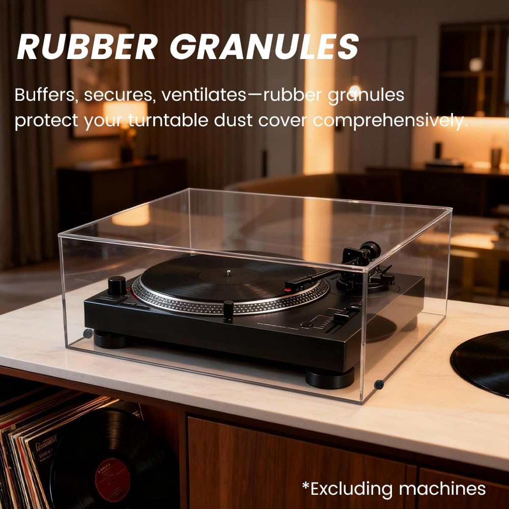 Universal Turntable Dust Cover, Clear Acrylic Protector with Rear Cable Access - No Hinges Needed, Fits Most Record Players Under 18.1"x15.5"x5.9"