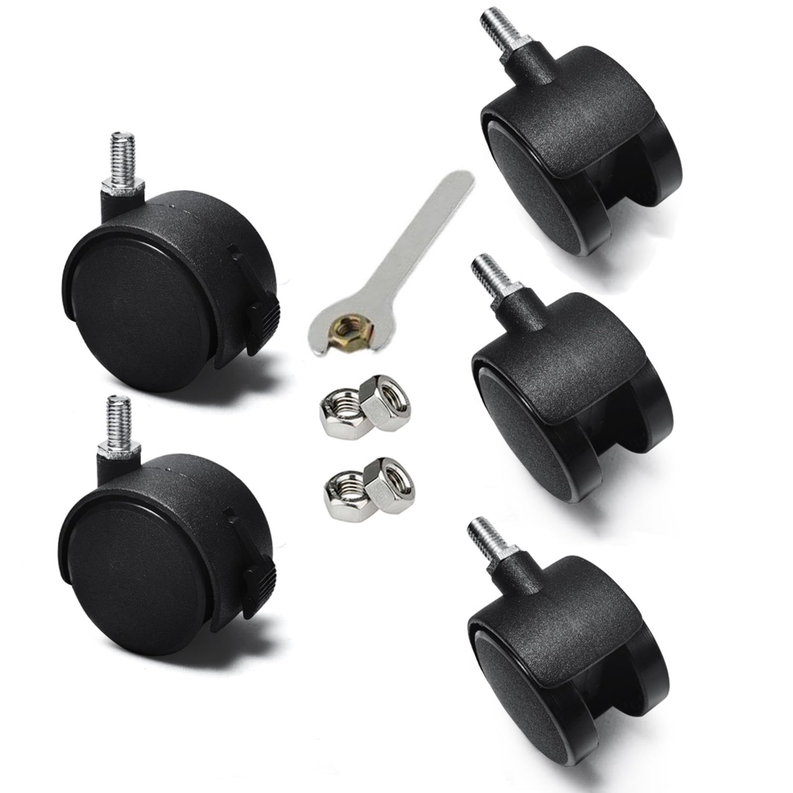 Yqolg87 Black Swivel Caster Wheels With Brakes In ,Office Chair Caster Wheels,4Pcs Furniture Castor Wheels,M6/M8/M10 Threaded Stem,For Trolley Workbench,M6