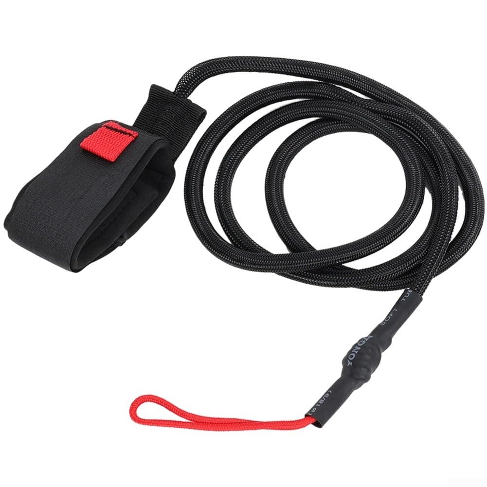 Water ski elastic safety rope with nylon spiral bungee cord and foot rope traction for paddle boards and surfboards to prevent drifting