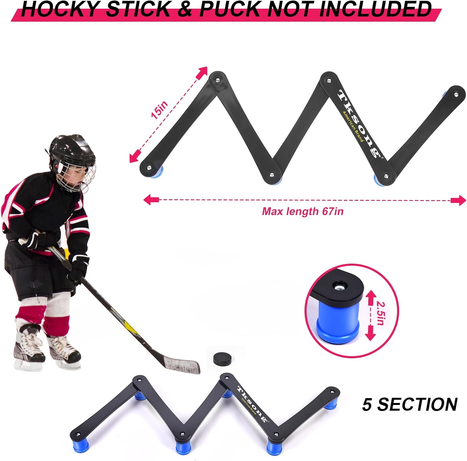Hockey Training Equipment - Adjustable Hockey Trainer for Stick Handling & Puck Control | Portable Training Aids for Kids & Adults | On/Off Ice Use，5/7 Sections