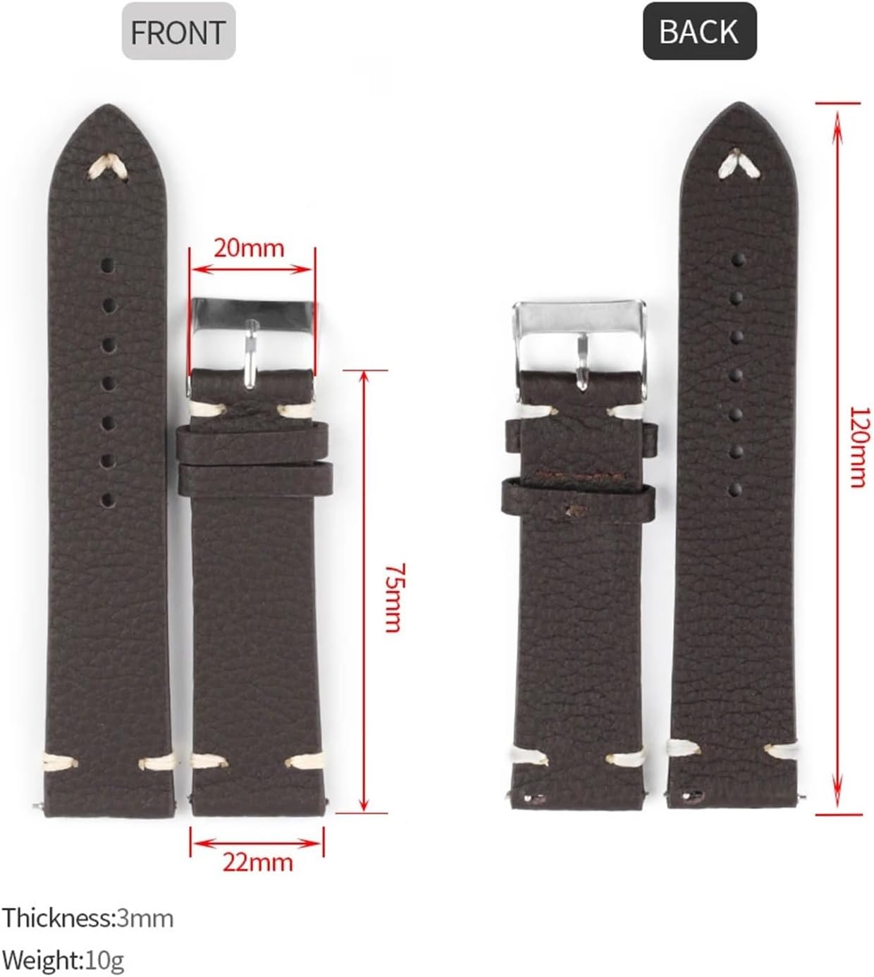 yingyingjia Litchi Pattern Cow Leather Watch Band 16-22mm Handmade Stitching Strap Watches Accessories Replace Men Women Watchband