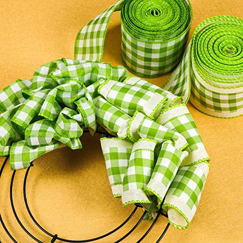 image for Chuangdi 2 Rolls 2.5 Inch Easter Burlap Ribbon Wired Edge Ribbon Buffa