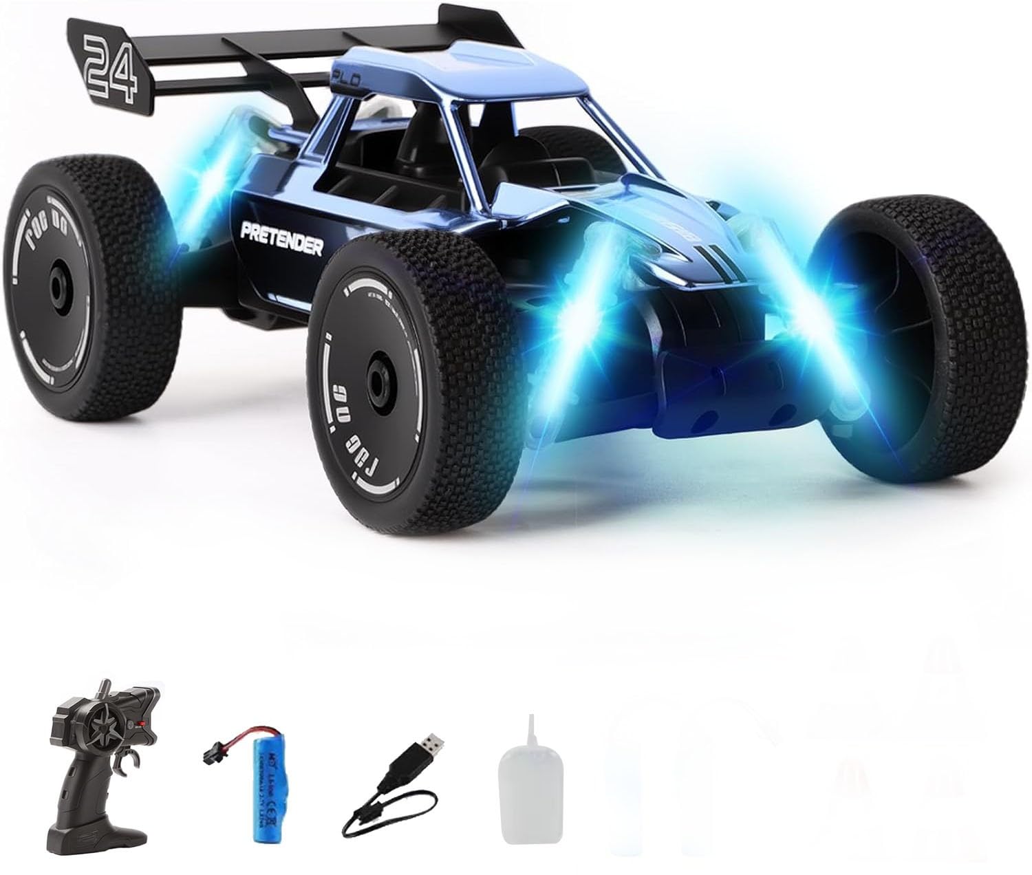 Auto telecomandata 1:18 per adulti, auto radiocomandata da 2,4 GHz con luce LED e funzione spray, camion telecomandato da 15 km/h per regalo di compleanno per adulti(Blue)