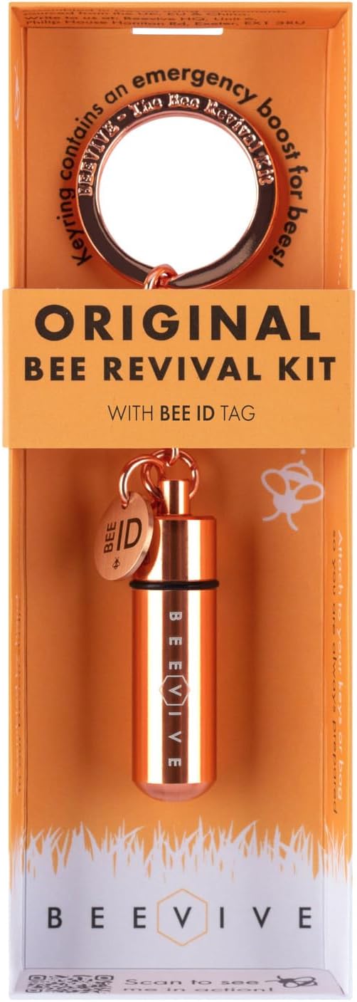The Original Bee Revival Kit - Rose Gold keyring containing a bee food syrup to help a tired bee