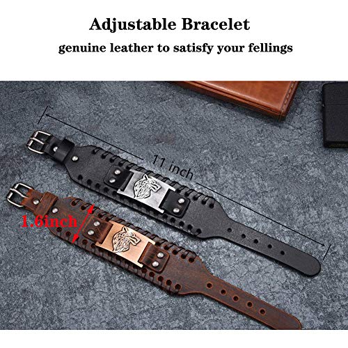 Image of GelConnie Viking Bracelet Punk Leather Cuff Bracelet Gothic Leather Wristband Bracelet with Nordic Amulet Scandinavian Talisman Celtic Pagan Jewelry