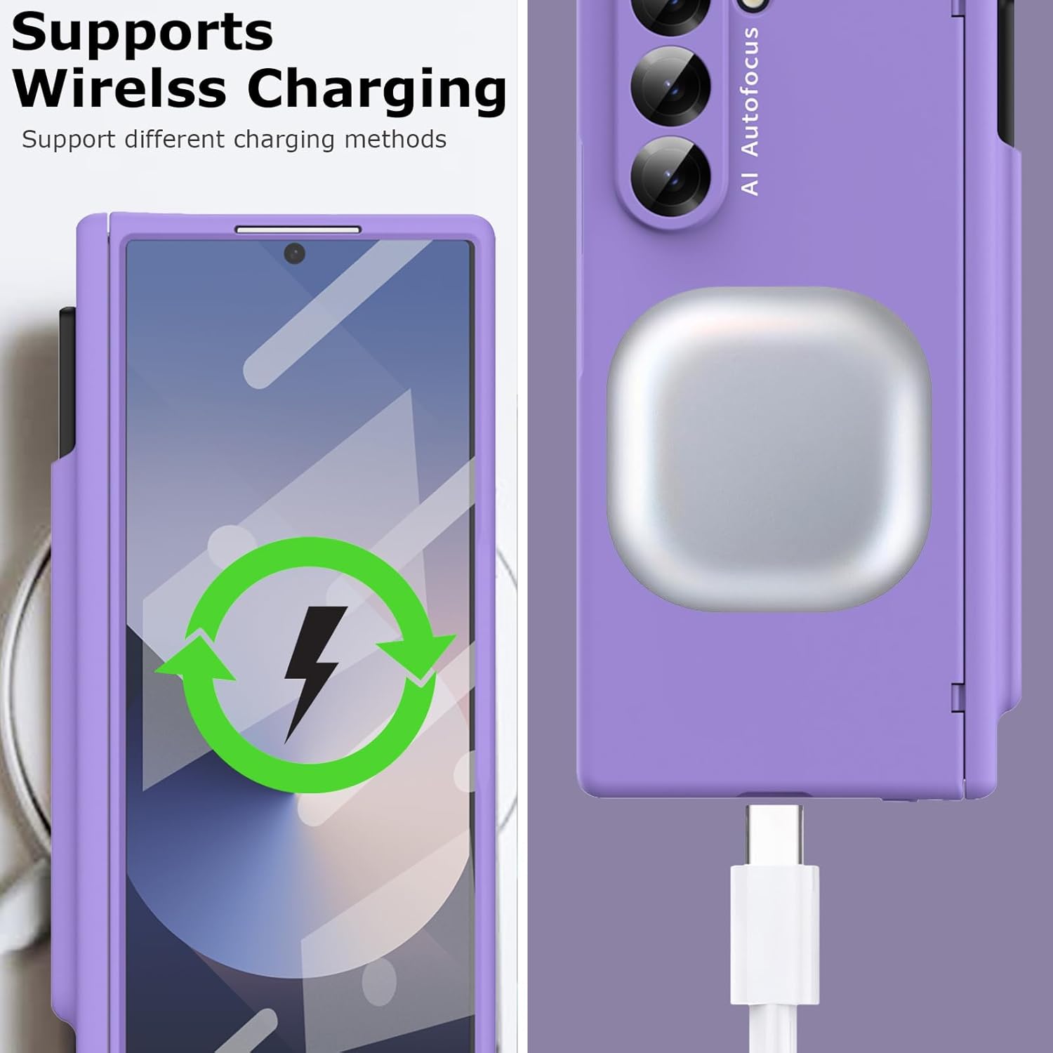 for Samsung Galaxy Z Fold 7 Case with S Pen Holder & Stylus, Z Fold7 Slim Case with Spring Hinge Cover Screen Protector Thin Matte Full-Body Anti-Scratch Protective Cover for Z Fold 7 Purple