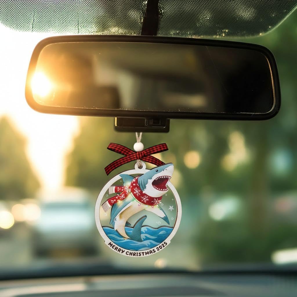 Shark Ornament - Funny Shark Ornaments for Christmas Tree - Sharks Lovers Gifts for Women, Men, Ocean Lover - Ocean Christmas Ornaments - 2 Layers Wood Acrylic Sea Animal Hanging Ornament 2025 - Image 6