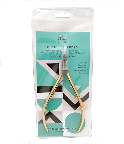 Miniatura 7 de Rui Smiths Pinzas profesionales para cutículas, acero al carbono chapado en oro, mango francés, resorte único, mandíbula de 0.236 in (mandíbula