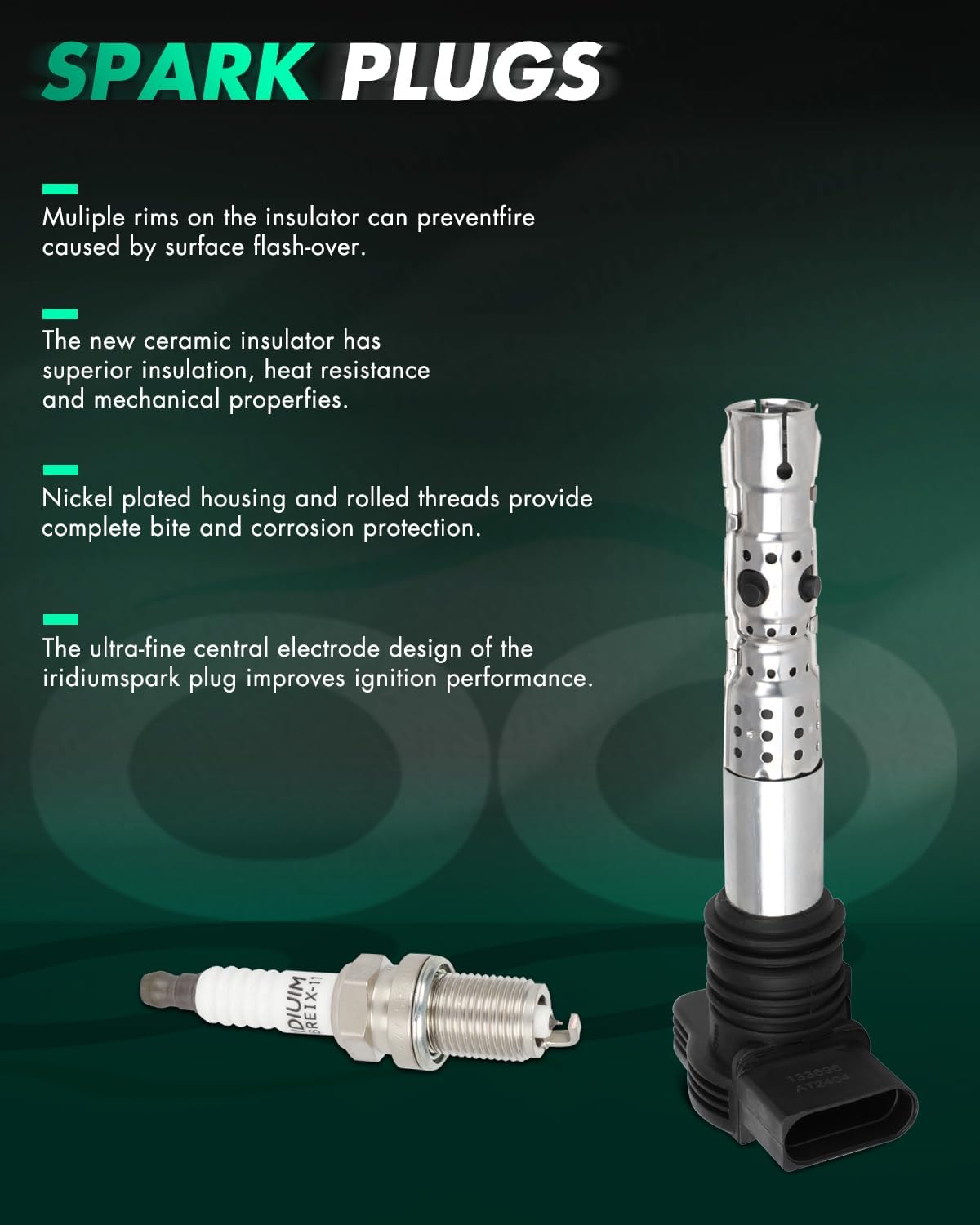 SCITOO ignition coils 4+Spark Plugs 4 4pcs Replacement for P-assat 1.8L 2001-2005,for J-etta 1.8L 2001 2002 2003 2004 2005,for A-udi A4 1.8L 2001-2007 Replace UF411 UF-437, UF-580, CO044