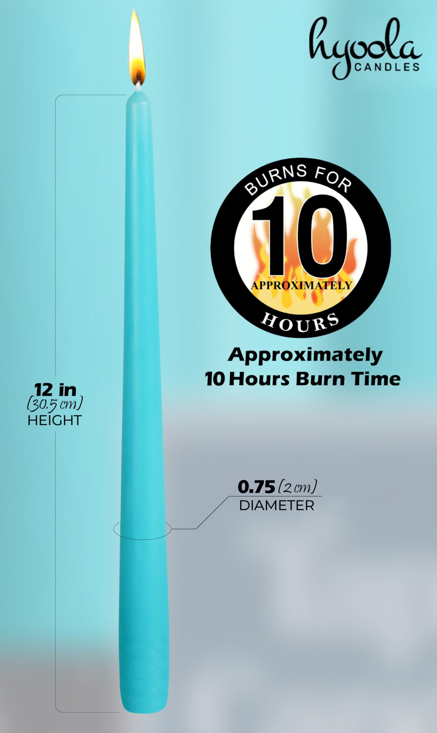 Hyoola - Candele coniche alte per candele, 30,5 cm, colore blu chiaro, senza profumo, 10 ore di combustione, confezione da 100