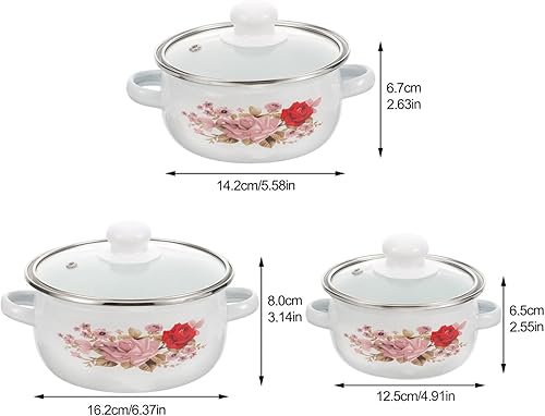 Miniatura 2 de HEMOTON Utensilios de cocina esmaltados para camping, paquete de 3 ollas antiadherentes con tapa, olla de sopa esmaltada con asas que se mantienen