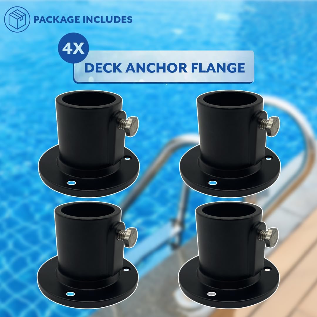 Poolzilla 4-Pack Deck Anchor Flange in Matte Black, Diameter of 1 1/2", Made of High Grade Cast Aluminum