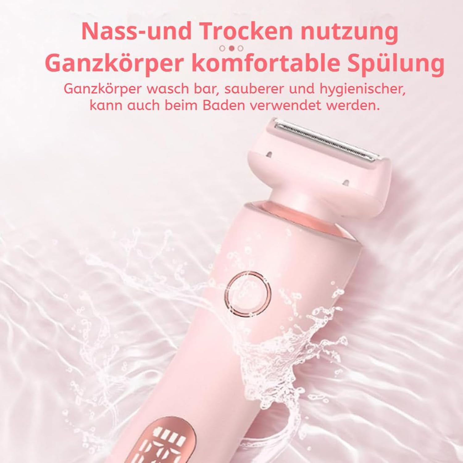 Boulina Glisse Pro Rasierer Damen, wasserdichter Nass- und Trockenrasierer mit LED-Anzeige, Bikini-Trimmer (Rosa)
