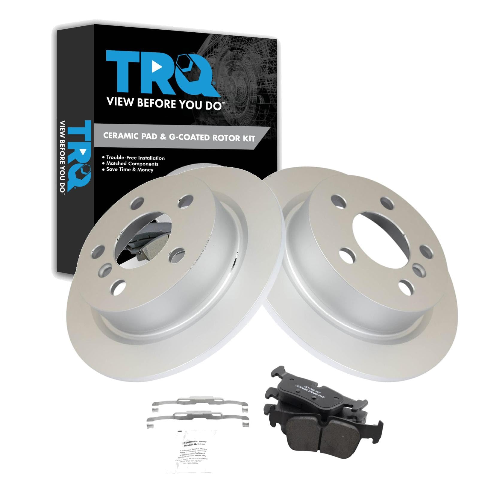 TRQ Rear Brake Pad and Rotor Set Ceramic Coated Rotors Compatible with 2020 Mini Cooper SE