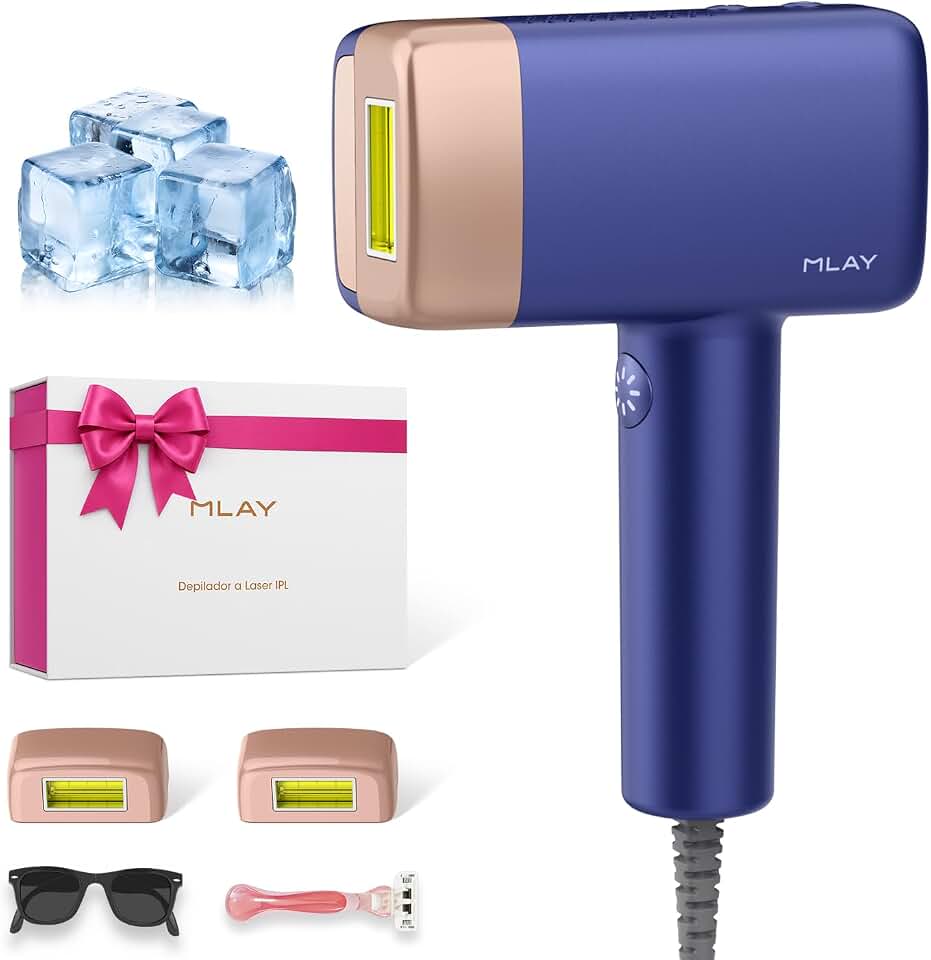 Depilador a Laser IPL MLAY T14 com Resfriamento, 1.500.000 Disparos, ANVISA, Cartucho Substituível, 5 Níveis, Disparo Automático (2/s), Rápido e Indolor, Depilação Duradoura em Casa, Unissex, Bivolt – Azul