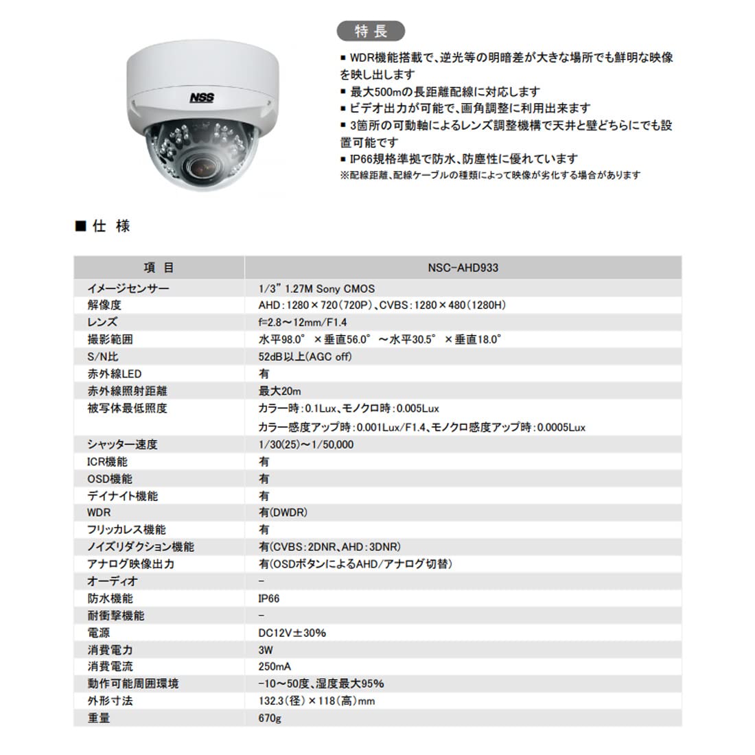 サービス AI搭載防水暗視ドーム型ネットワークカメラNSC-AI933M-5M 1180_585_2