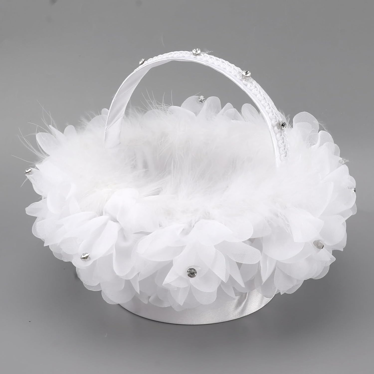 Flower Girl Basket, Wedding Basket, Petal Basket With Ribbon, White Flower Girl Basket Petal Beaded Decoration