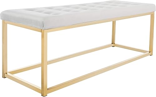 Miniatura 3 de Safavieh Home Reynolds - Banco de terciopelo gris y latón de 48 pulgadas