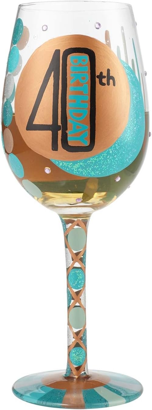Designs by Lolita “40Th Birthday” Hand-Painted Artisan Wine Glass, 15 oz