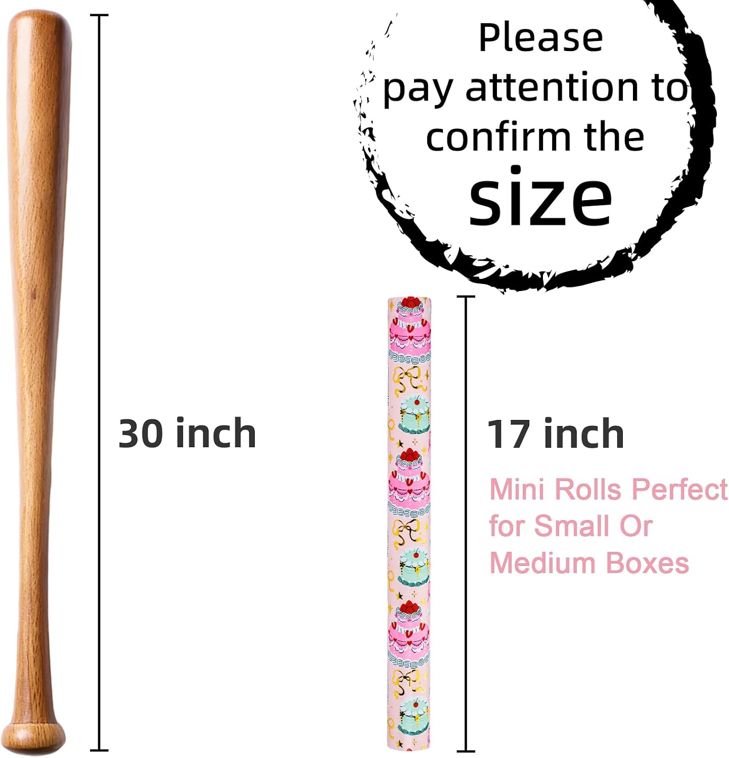 Homeral Birthday Cake Wrapping Paper Roll - Pink Cakes with Gold Metallic Foil & Heart Pattern, Reversible Gift Wrap for 1st Birthday, BABY Shower, Party - Mini Roll - 17 Inch x 33 Feet image 5