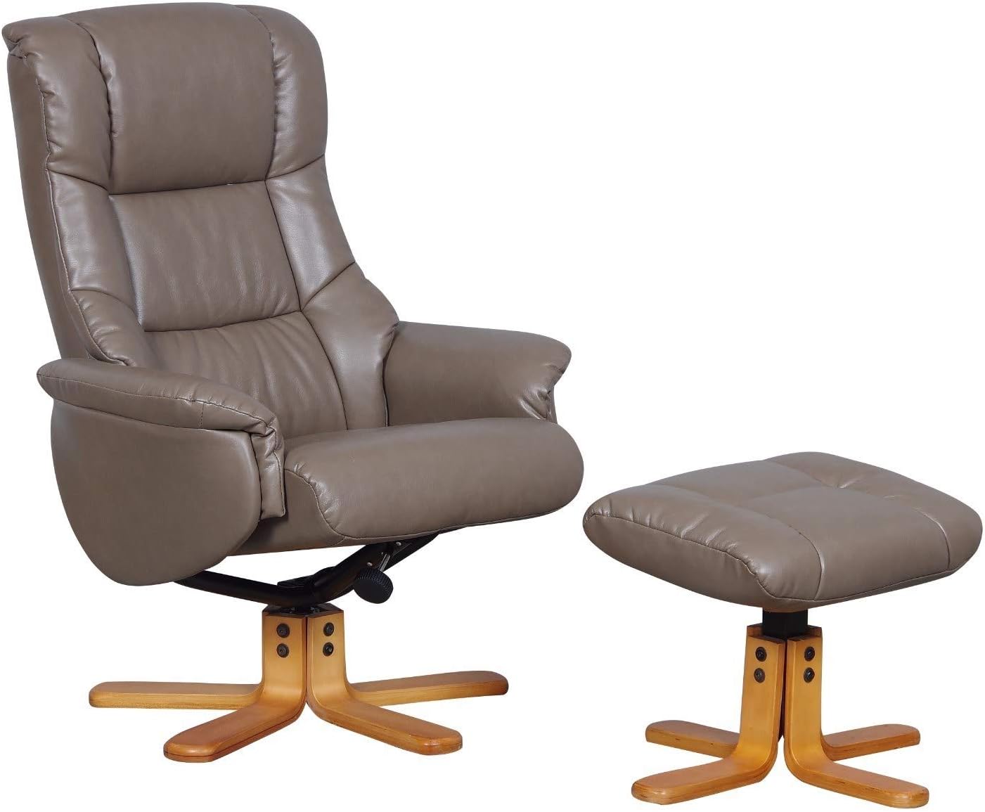 Oak City Shenhua - Bonded Leather Swivel Recliner Chair And Foot Stool - Multiple Colour Options (Truffle/Cherry Base)