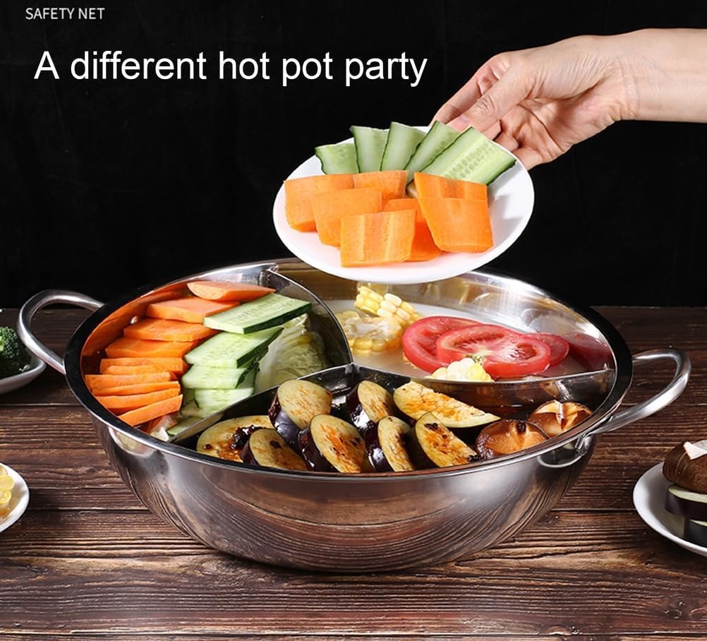 Stainless Steel Hot Pot Three-Point Cooker, Induction Cooker Hot Pot, Easy to Clean, Compatible Cooking Tools,32cm
