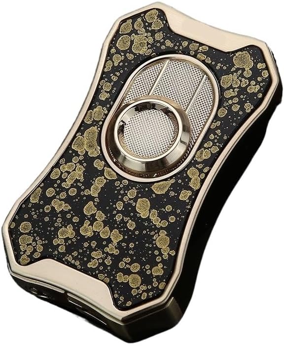 Cigar Cutter Stylish Leopard Print Floral Carbon Fiber Texture Central Blade Manual Handheld Preparation Tool Spinner Accessory(A)