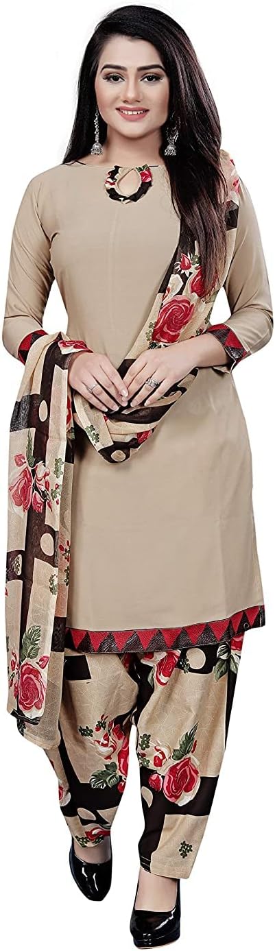 पार्टी वियर वूमेन और गर्ल ड्रेस मटेरियल फैब्रिक्स: टॉप और बॉटम क्रेप हे दुपट्टा मार्टिना शिफॉन हे प्रिंटेड ड्रेस मटेरियल और (बिना सिलाय किया हुवा ड्रेस मटेरियल हे) (Beige)