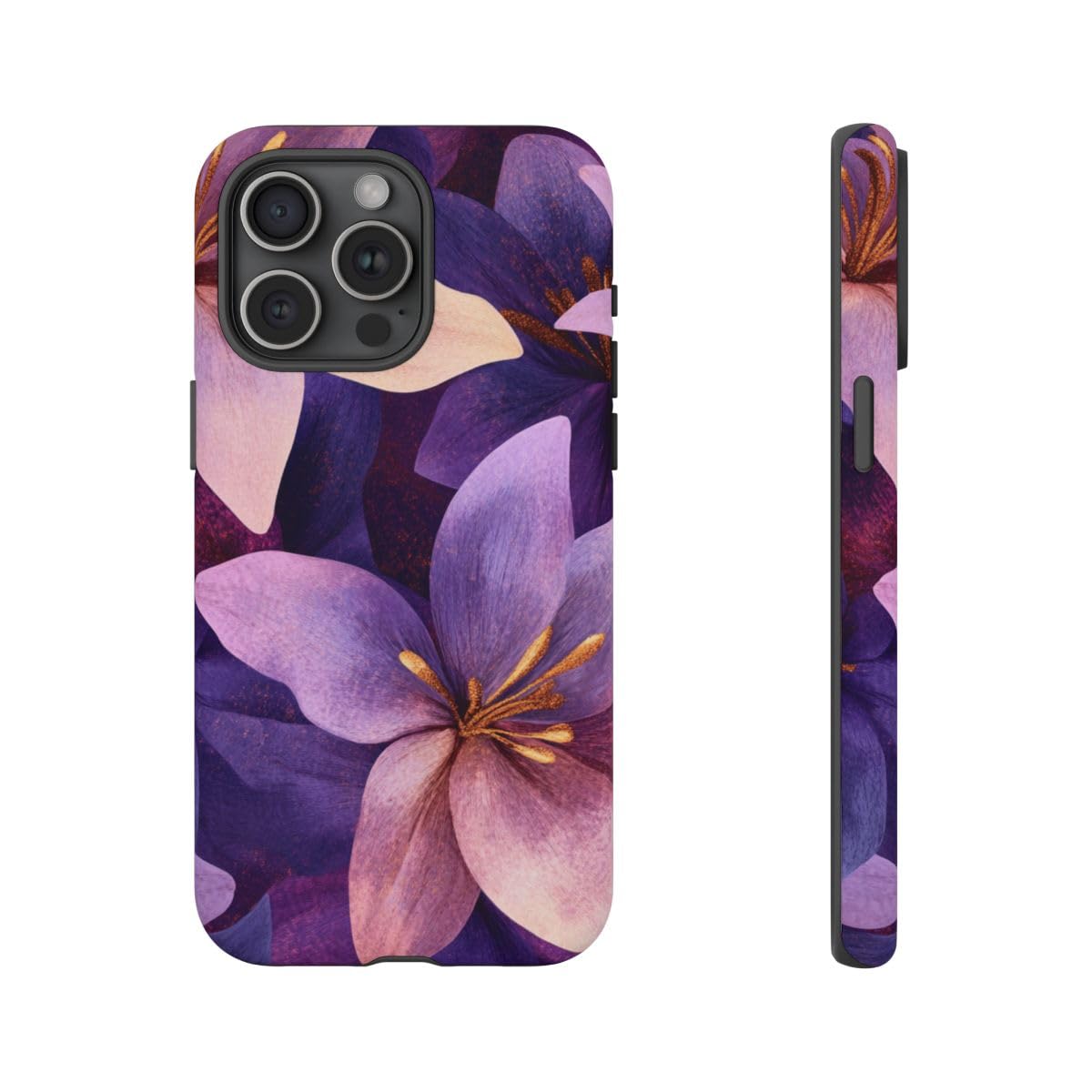 Coque iPhone 15 Pro Max rigide mate anti-choc design fleuri violet