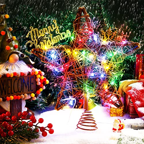 Star Tree Toppers Christmas Decorations Indoor Natural Brown Rattan Star Christmas Tree Topper Lighted Rustic Rattan Star Rustic Rattan Treetop Holiday Xmas Party Decorations (Coloured Light) #TOP4